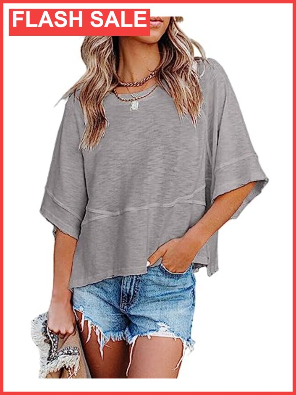 Women's 3/4 Sleeve Loose Fit Crewneck Casual T-Shirt Cotton Blend Top